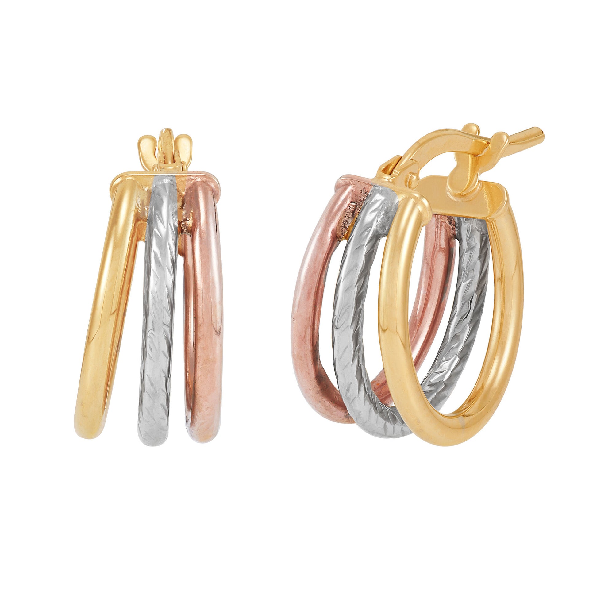 Hoop Earrings in 14K Yellow, White & Rose Gold