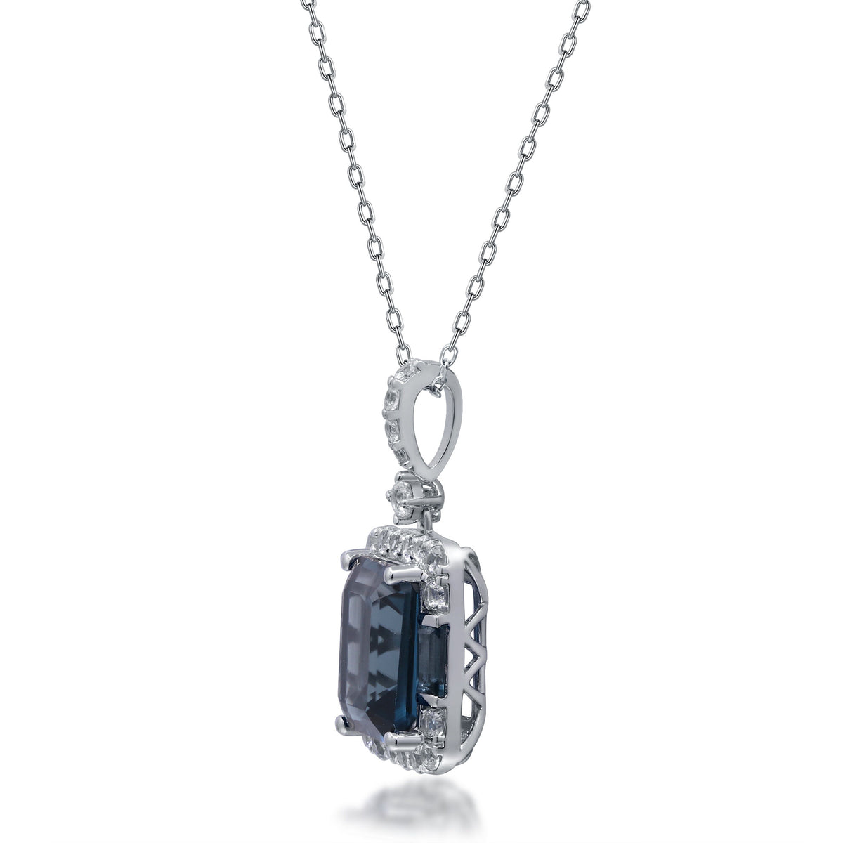 London Blue Topaz and White Sapphire Pendant in Sterling Silver