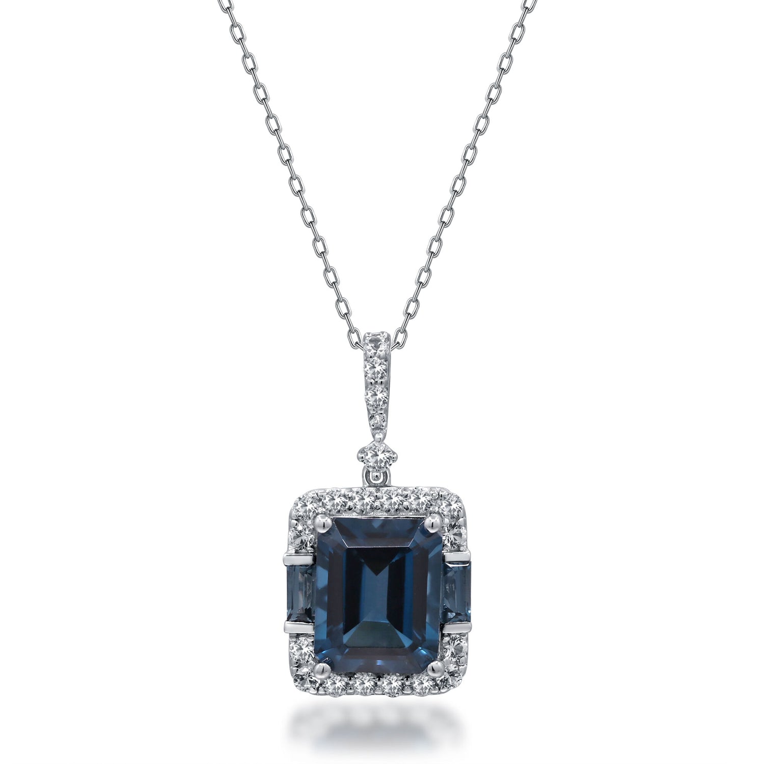 London Blue Topaz and White Sapphire Pendant in Sterling Silver