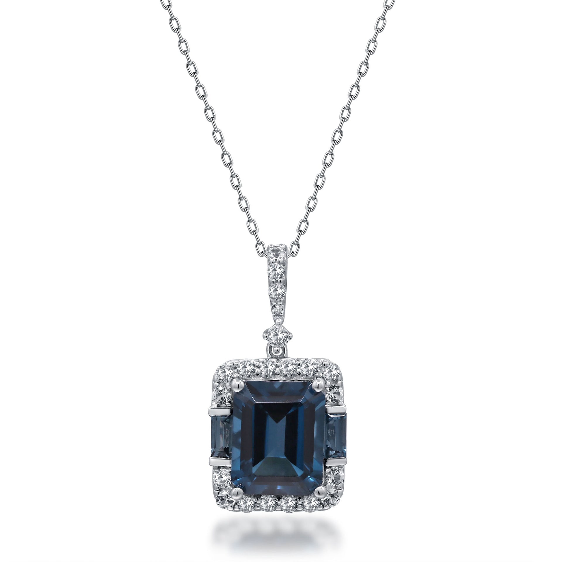 London Blue Topaz and White Sapphire Pendant in Sterling Silver