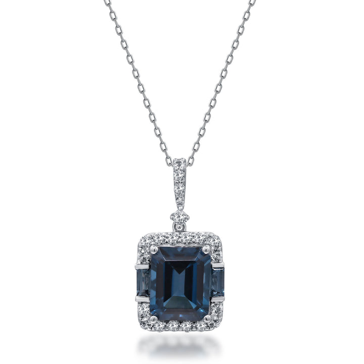 London Blue Topaz and White Sapphire Pendant in Sterling Silver