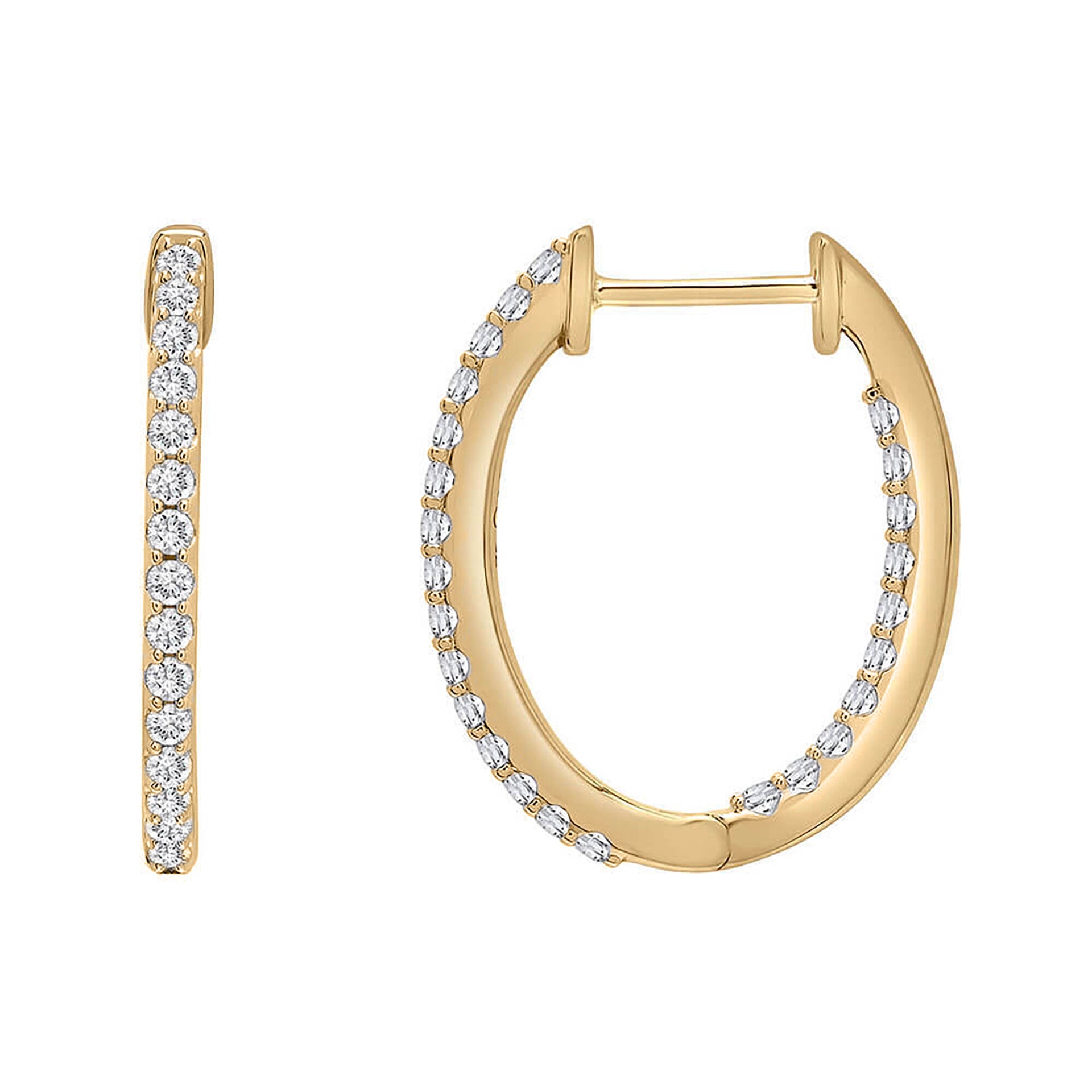 Diamond Oval Inside-Out Hoop Earrings in 10K Yellow Gold (1/2 ct. tw.)