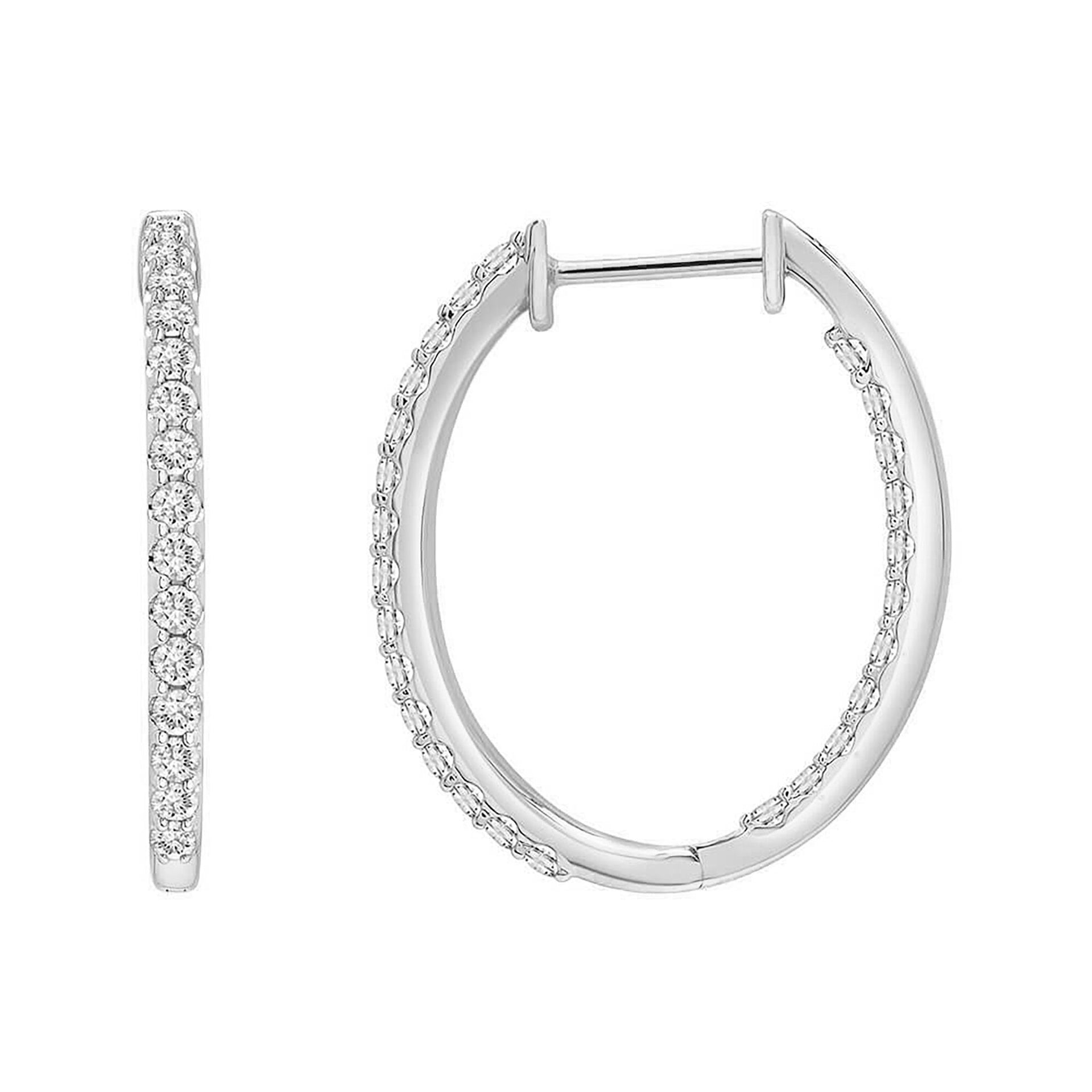 Diamond Oval Inside-Out Hoop Earrings in 10K White Gold (1 ct. tw.)