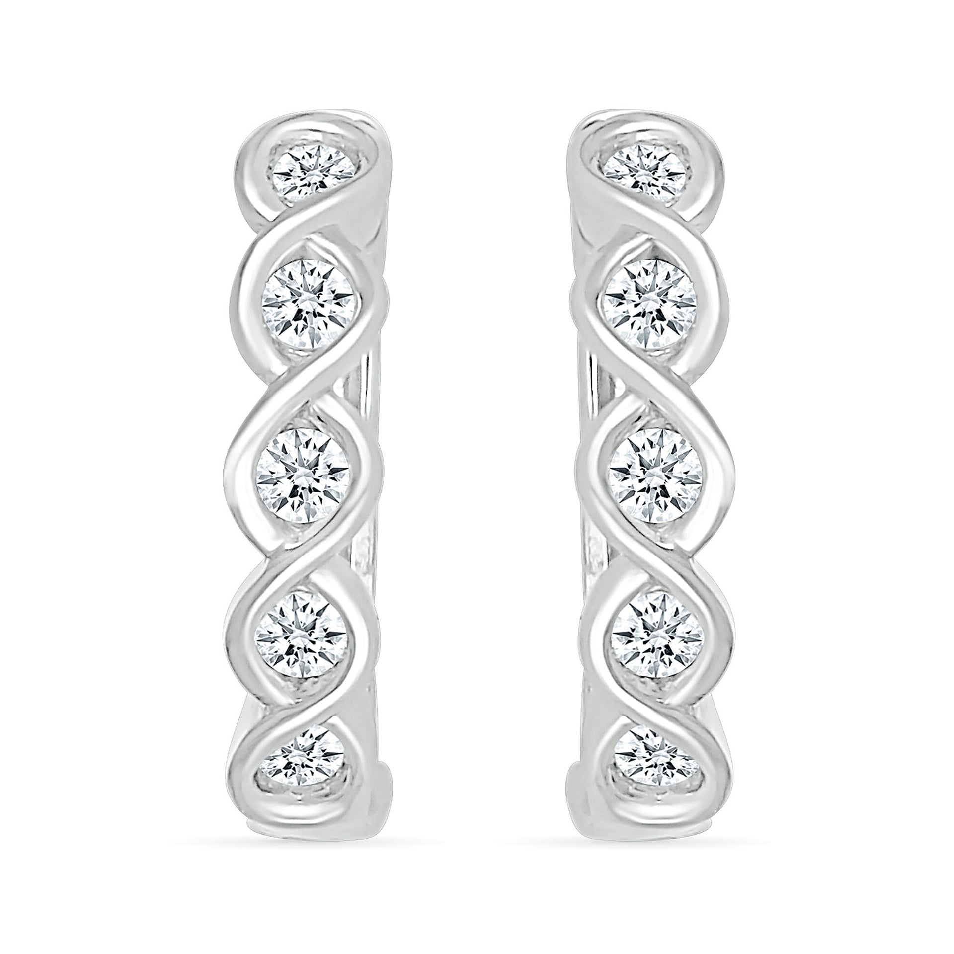Diamond Twist Hoop Earrings in 10K White Gold (1/5 ct. tw.)