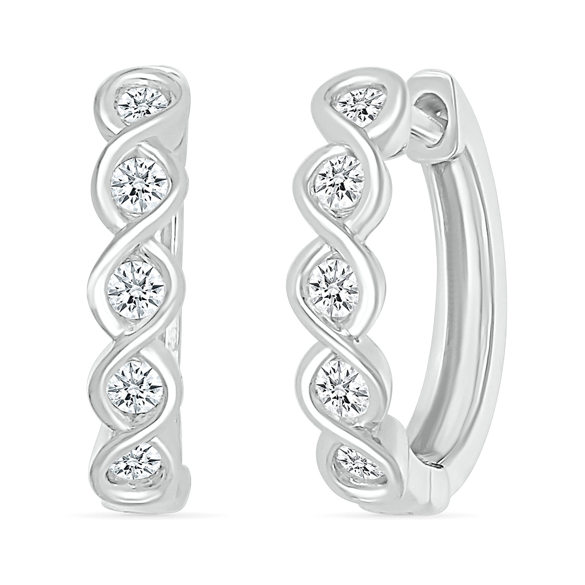 Diamond Twist Hoop Earrings in 10K White Gold (1/5 ct. tw.)