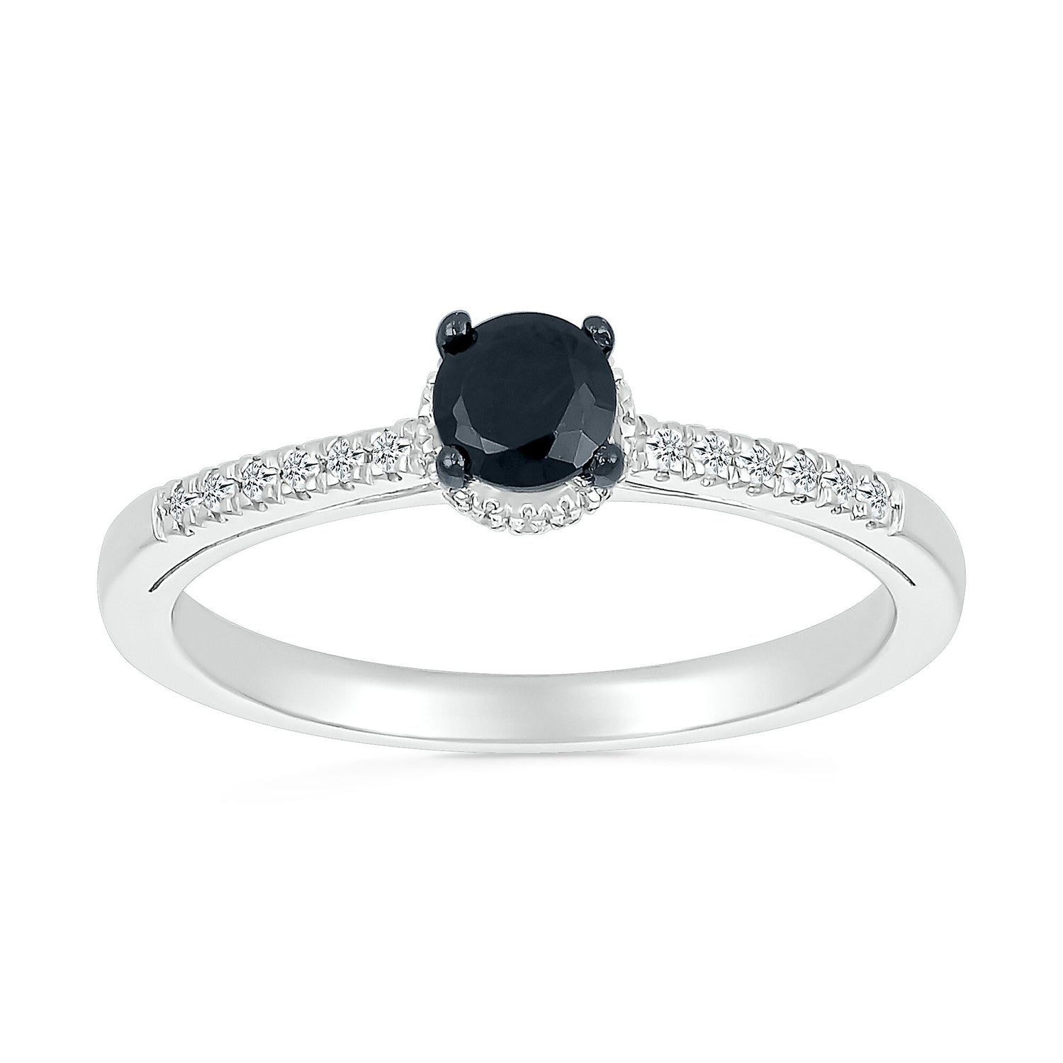 Black and White Diamond Hidden Halo Ring in 10K White Gold (3/8 ct. tw.)
