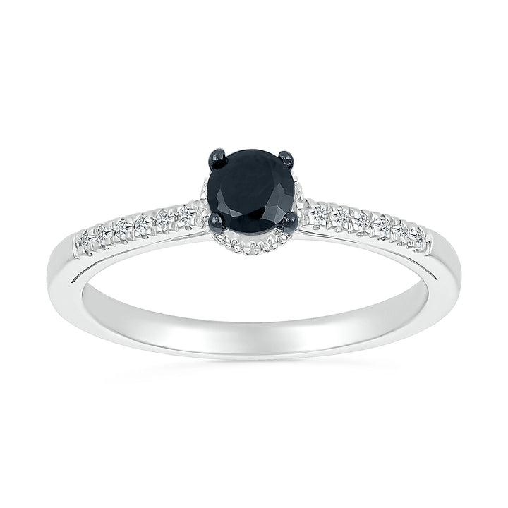 Black and White Diamond Hidden Halo Ring in 10K White Gold (3/8 ct. tw.)