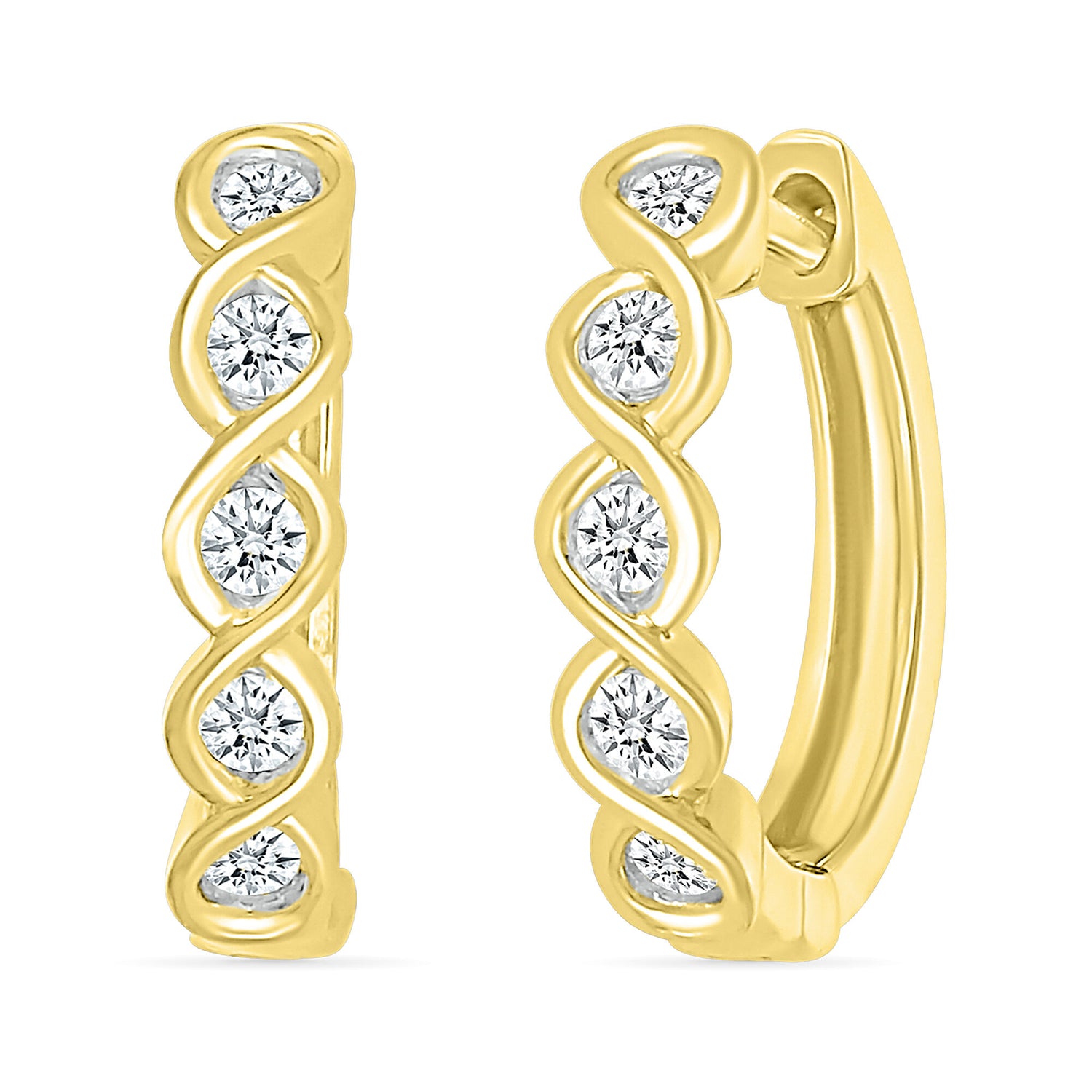 Diamond Twist Hoop Earrings in 10K Yellow Gold (1/5 ct. tw.)