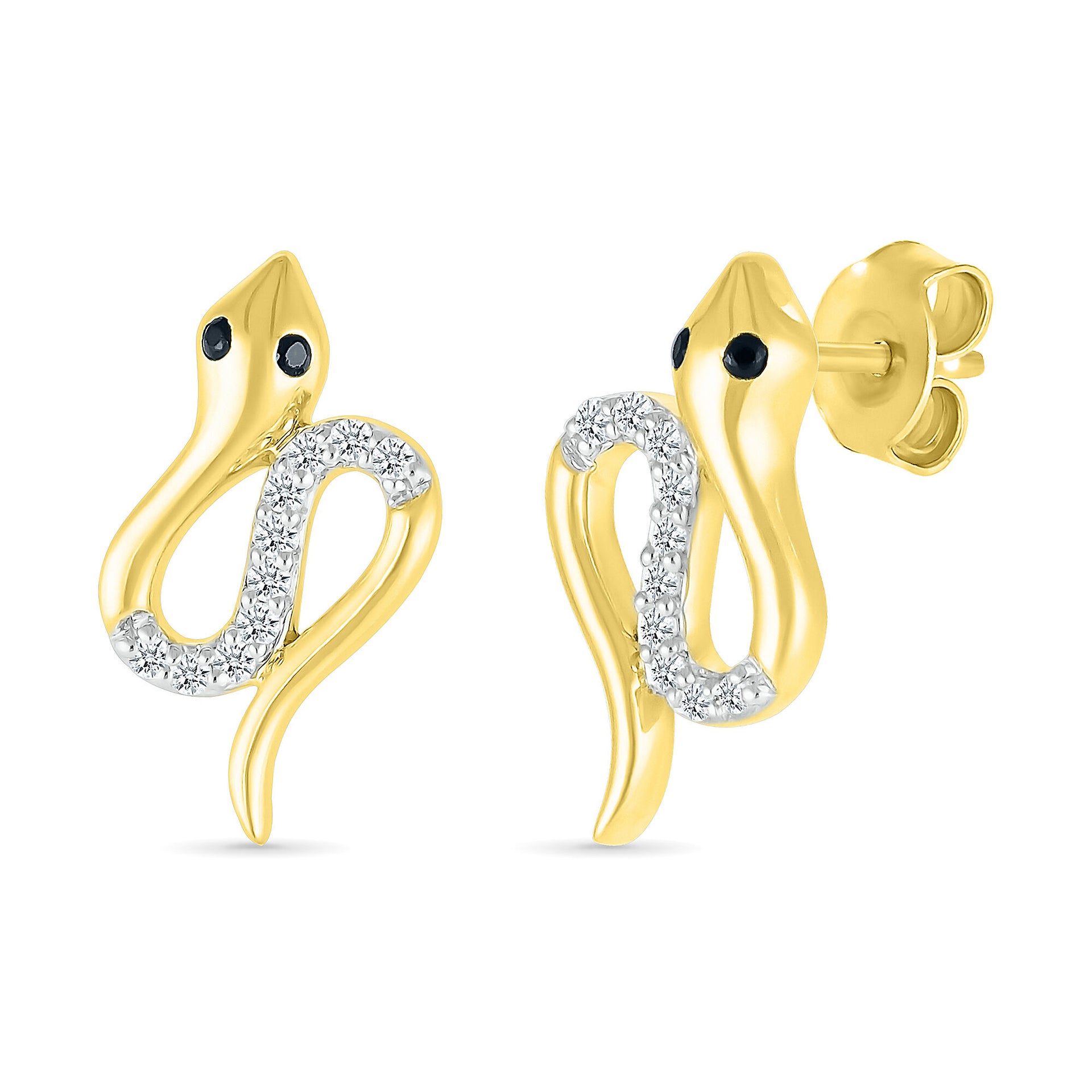 Black Diamond Snake Earrings in 10K Yellow Gold (1/10 ct. tw.)