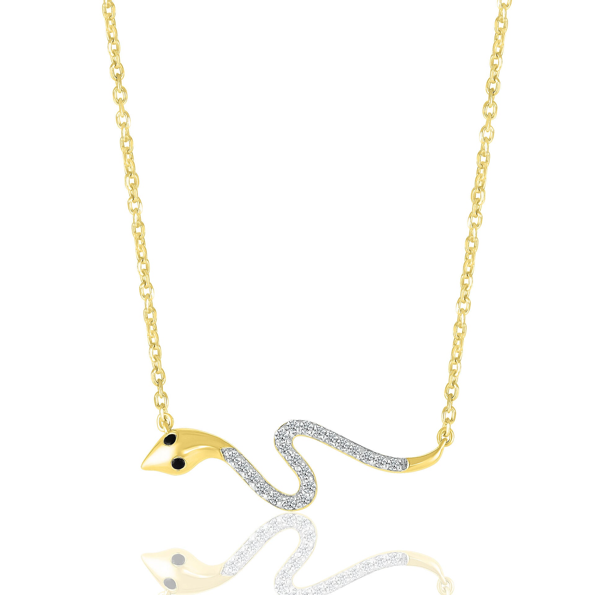 Black and White Diamond Snake Necklace in 10K Yellow Gold (1/8 ct. tw.)