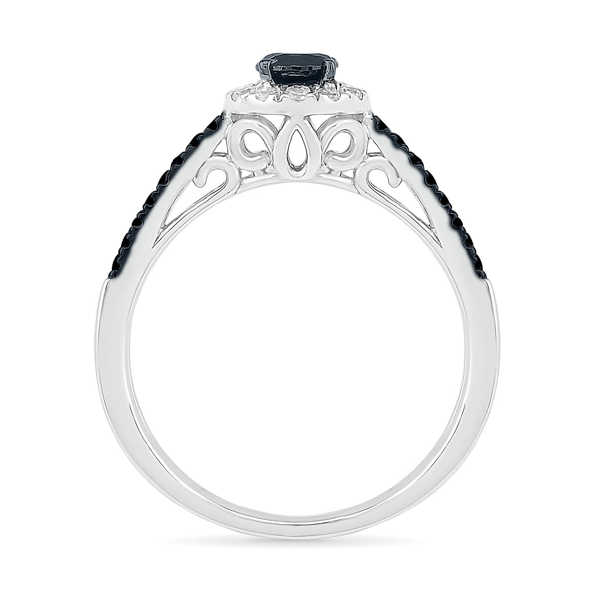 Black and White Diamond Halo Ring in 10K White Gold (5/8 ct. tw.)