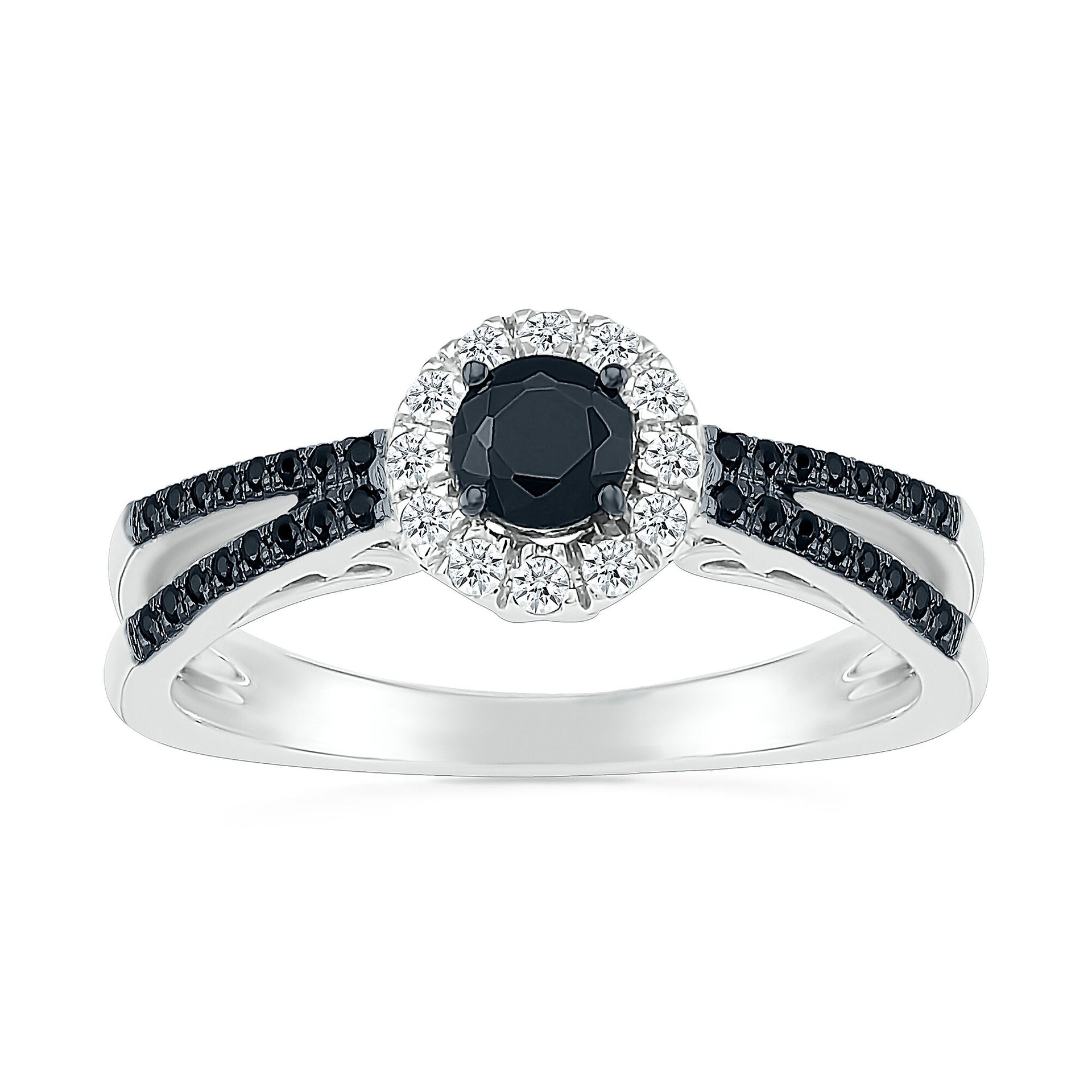 Black and White Diamond Halo Ring in 10K White Gold (5/8 ct. tw.)