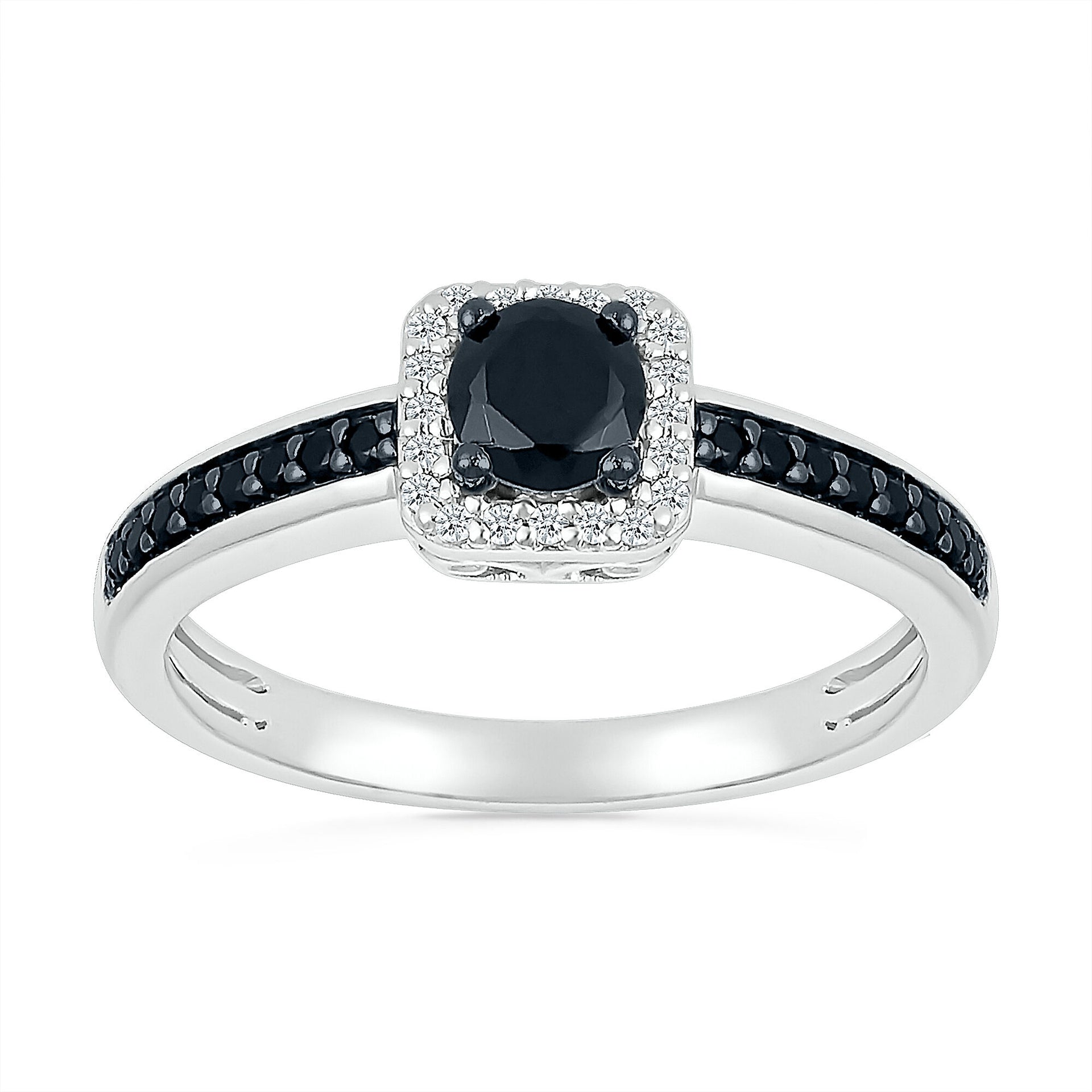 Black and White Diamond Halo Ring in 10K White Gold (1/2 ct. tw.)