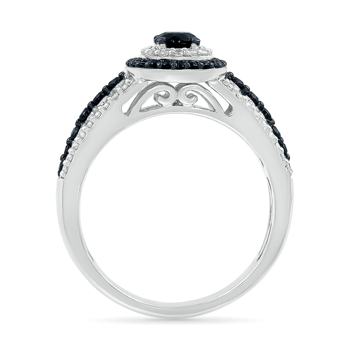 Black and White Diamond Double Halo Ring in 10K White Gold (3/4 ct. tw.)