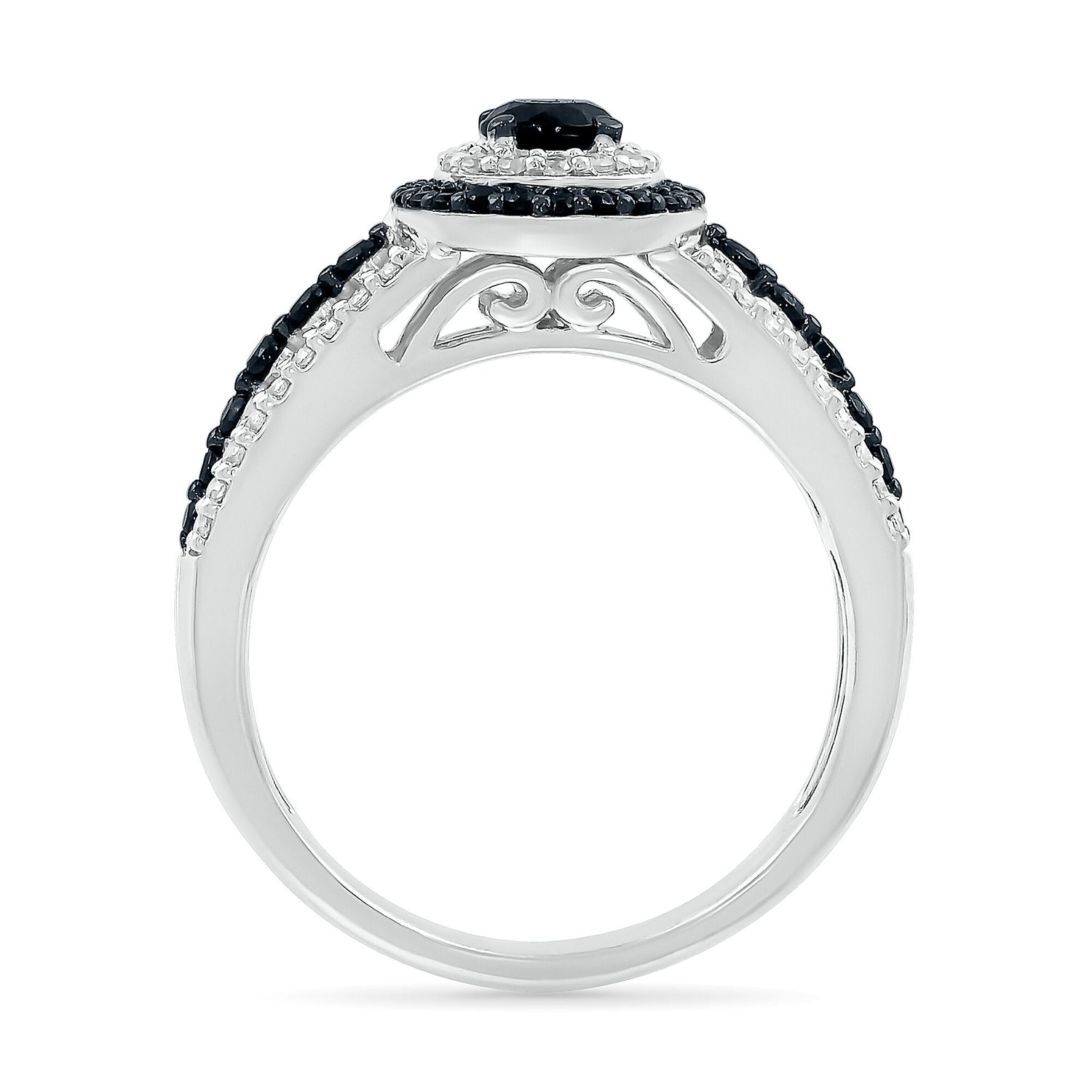 Black and White Diamond Double Halo Ring in 10K White Gold (3/4 ct. tw.)