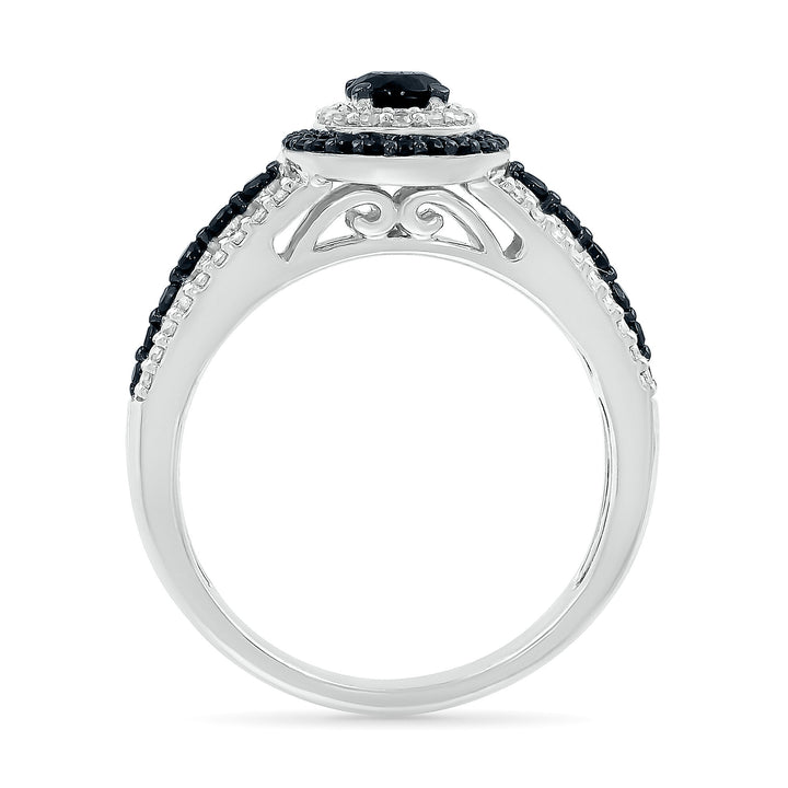 Black and White Diamond Double Halo Ring in 10K White Gold (3/4 ct. tw.)