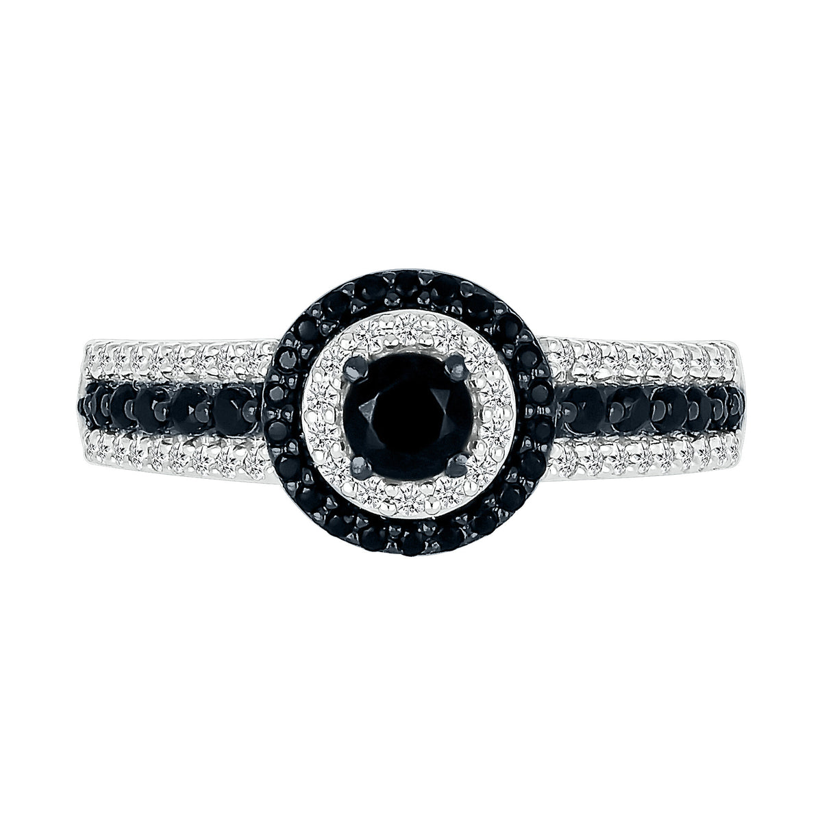 Black and White Diamond Double Halo Ring in 10K White Gold (3/4 ct. tw.)