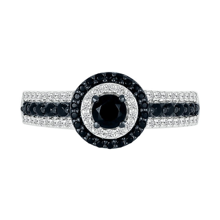 Black and White Diamond Double Halo Ring in 10K White Gold (3/4 ct. tw.)