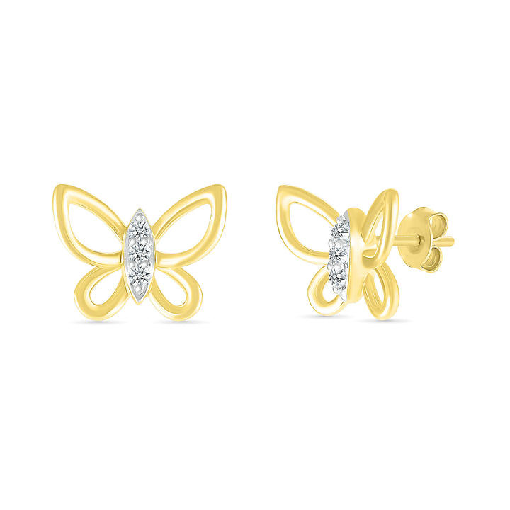 Diamond Accent Butterfly Stud Earrings in 10K Yellow Gold