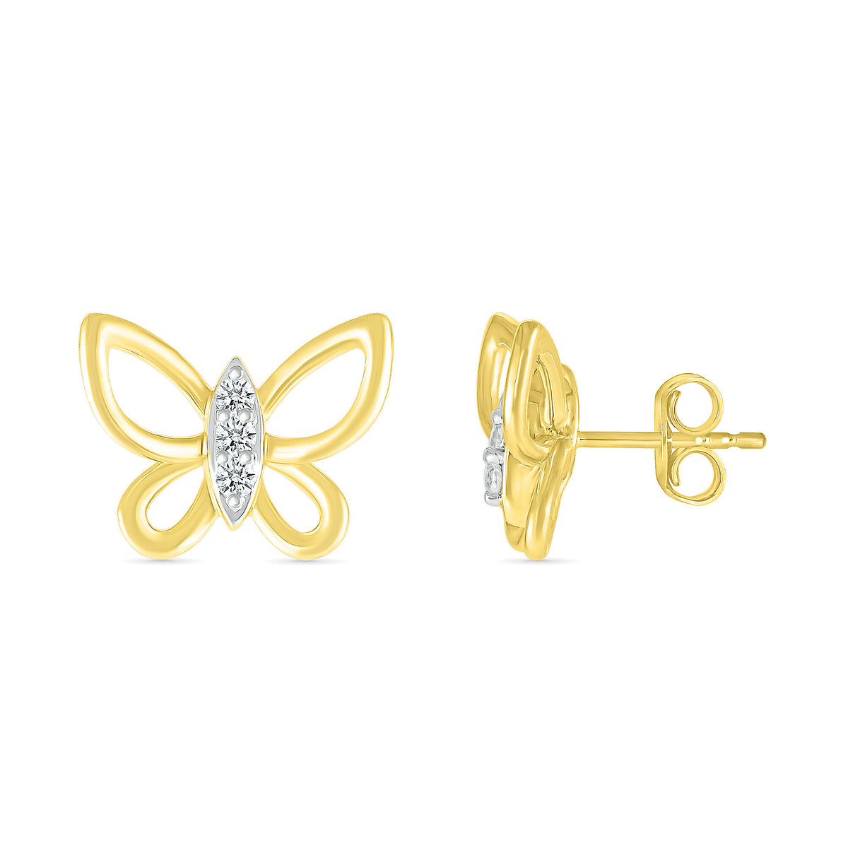 Diamond Accent Butterfly Stud Earrings in 10K Yellow Gold