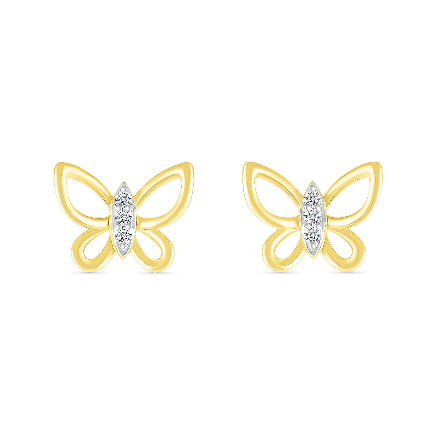 Diamond Accent Butterfly Stud Earrings in 10K Yellow Gold