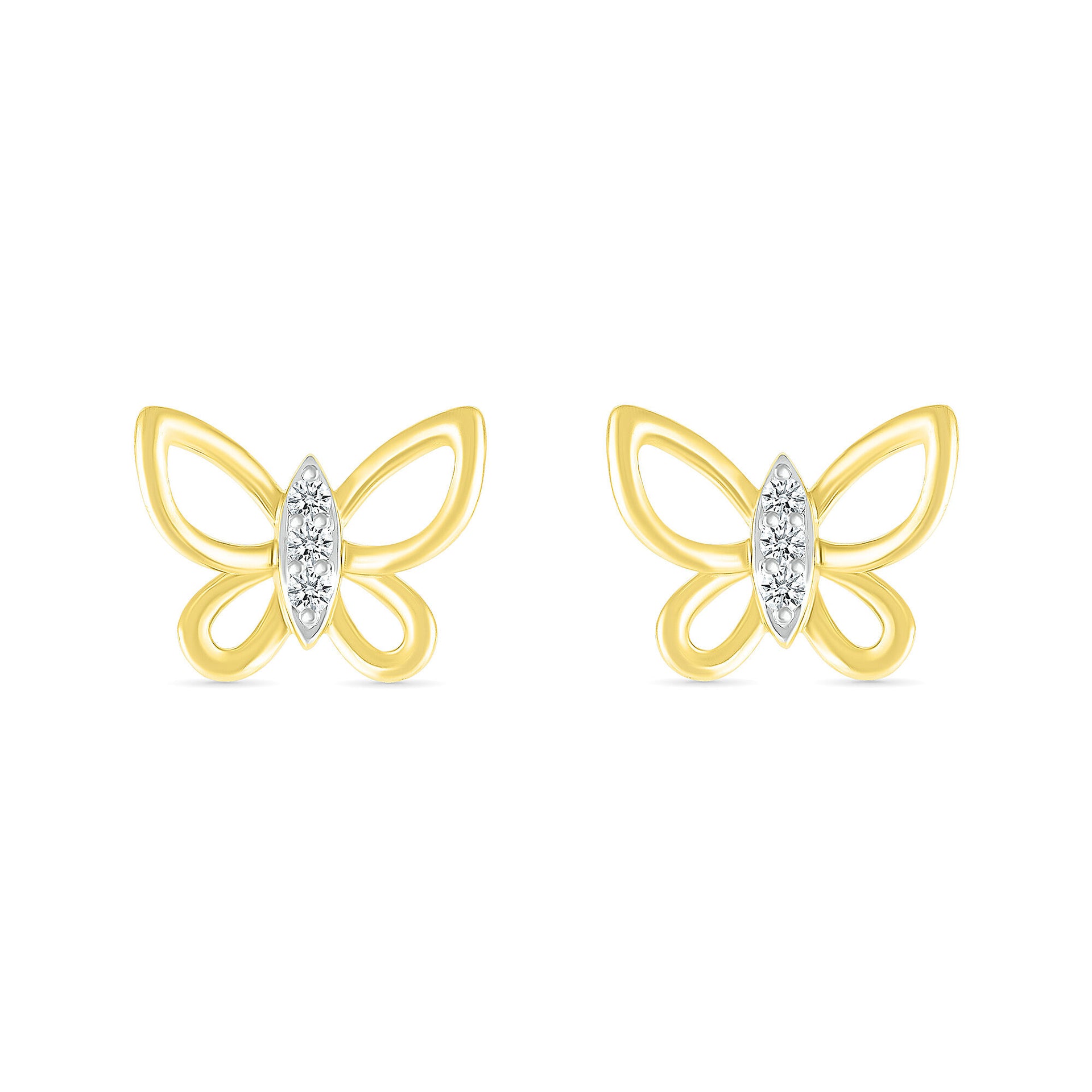 Diamond Accent Butterfly Stud Earrings in 10K Yellow Gold