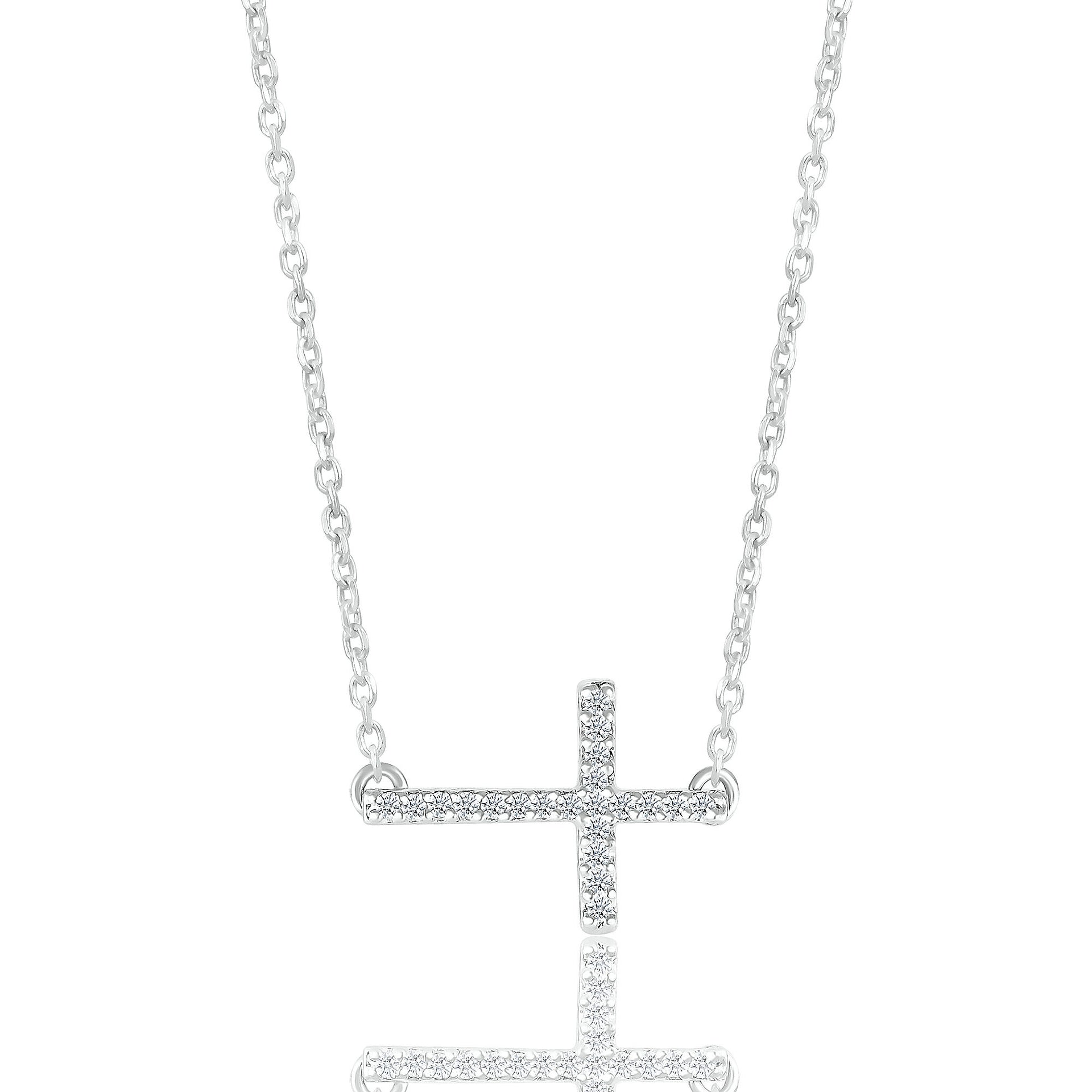 Diamond Accent Cross Necklace in Sterling Silver