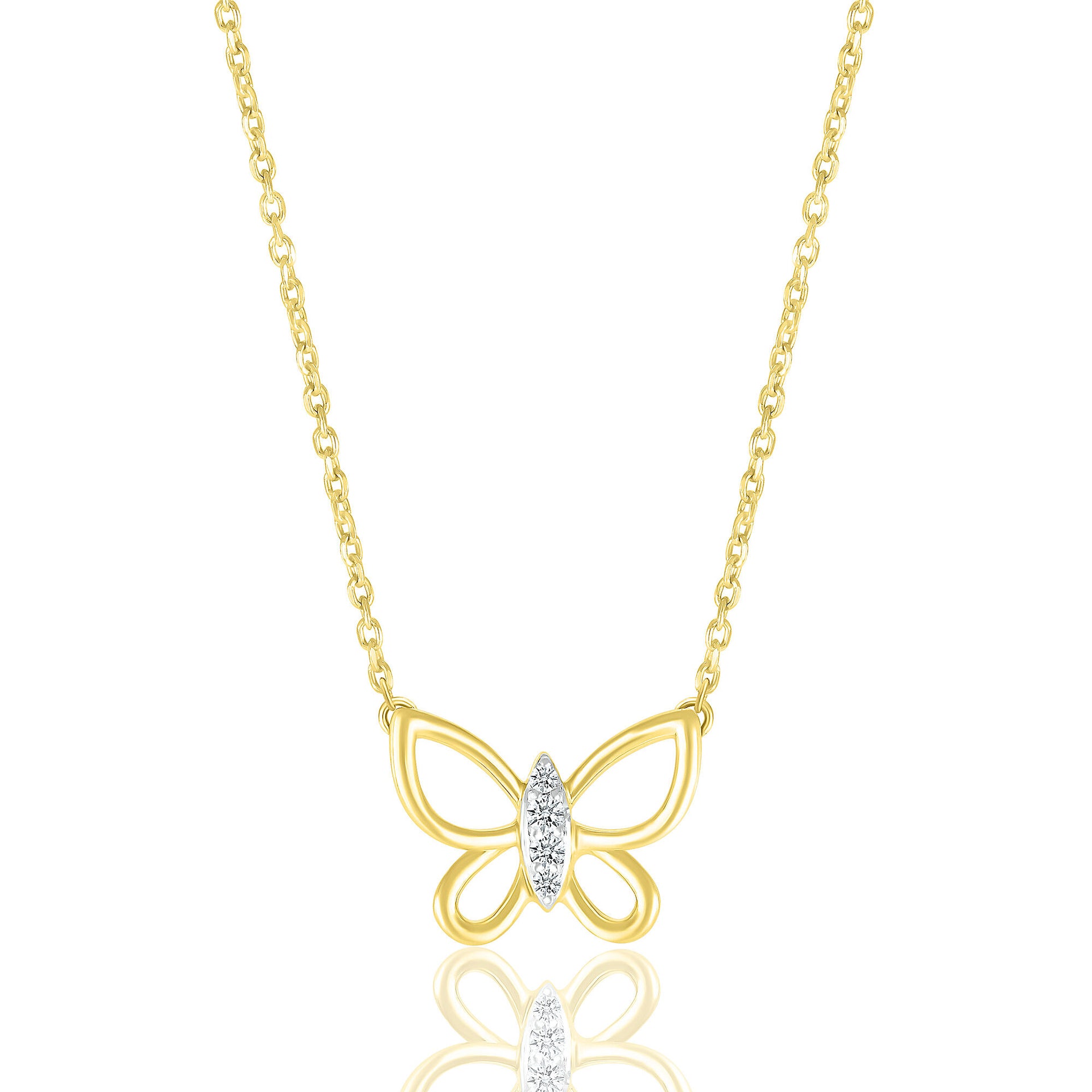 Diamond Accent Butterfly Necklace in 10K Yellow Gold