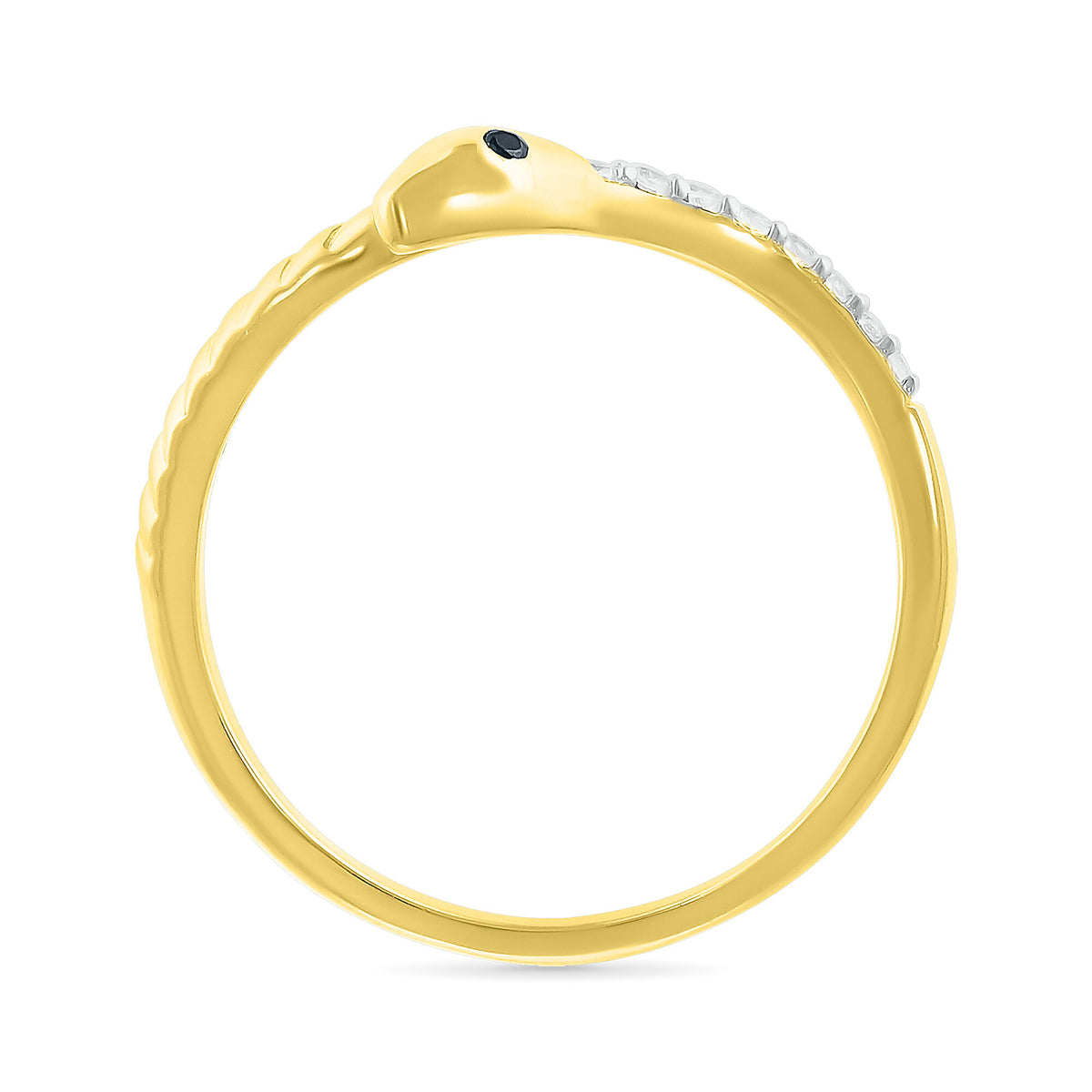 Black and White Diamond Accent Snake Ring in 10K Yellow Gold