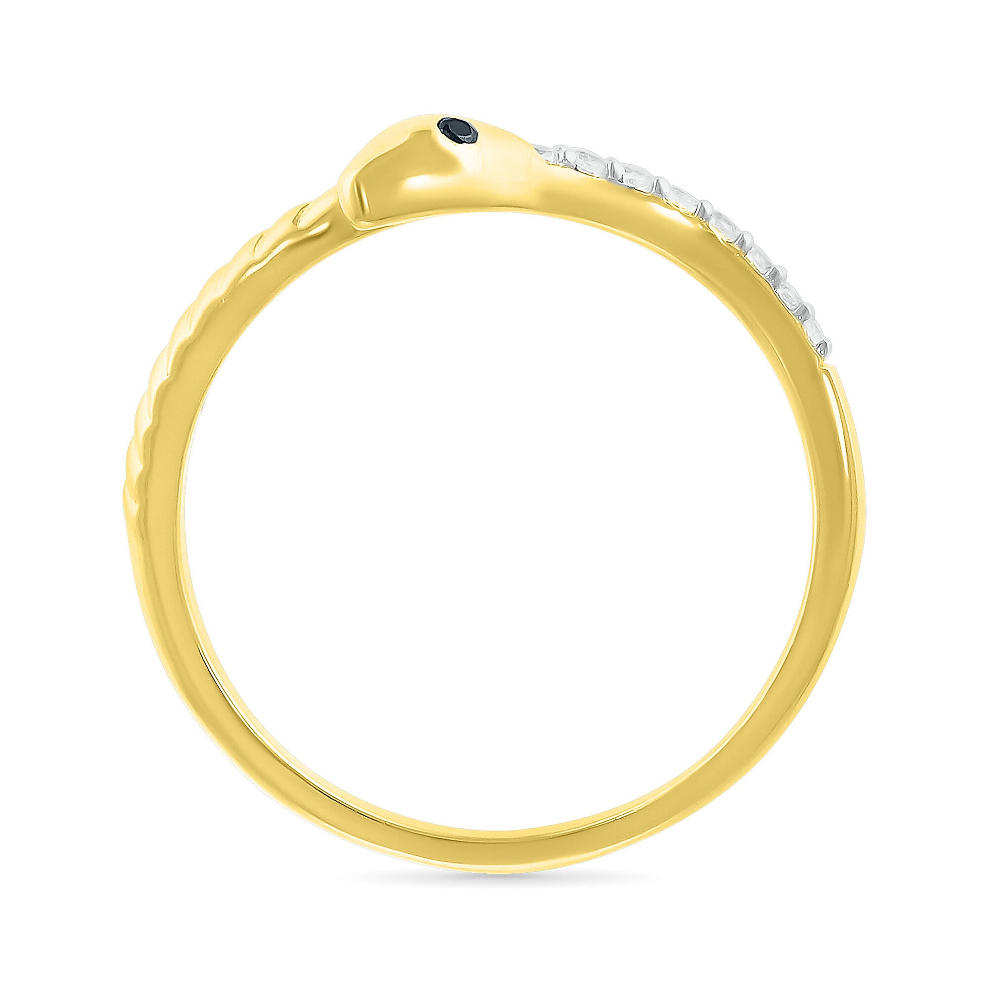 Black and White Diamond Accent Snake Ring in 10K Yellow Gold