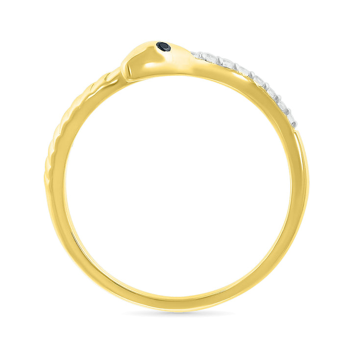 Black and White Diamond Accent Snake Ring in 10K Yellow Gold