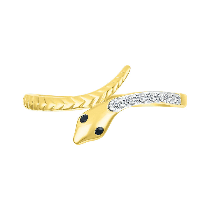 Black and White Diamond Accent Snake Ring in 10K Yellow Gold