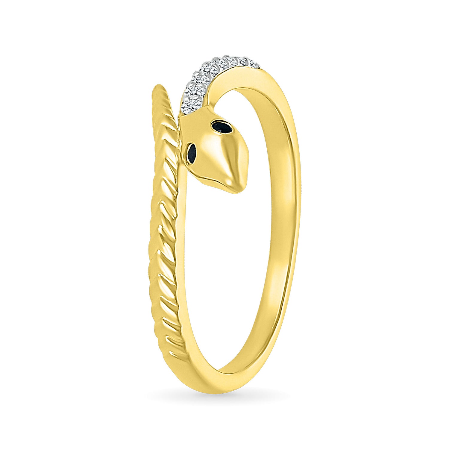 Black and White Diamond Accent Snake Ring in 10K Yellow Gold