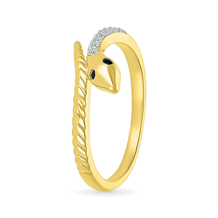 Black and White Diamond Accent Snake Ring in 10K Yellow Gold