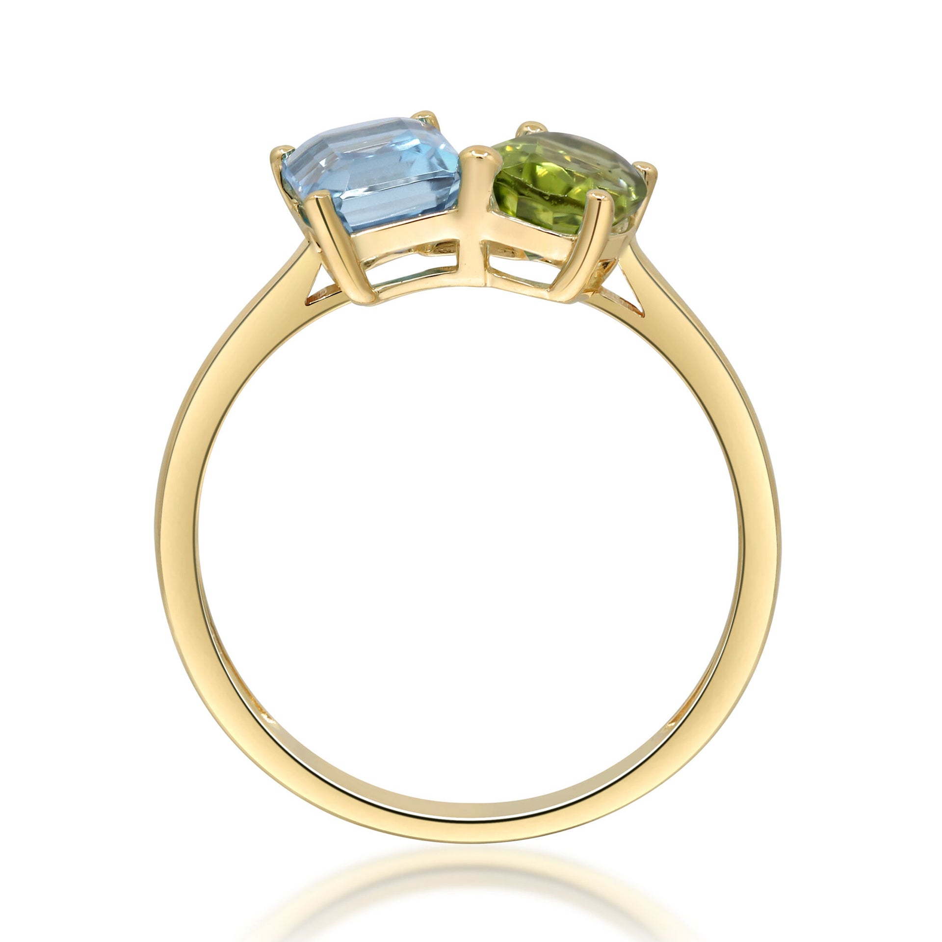 Blue Topaz, Peridot and Diamond Toi et Moi Ring in 10K Yellow Gold