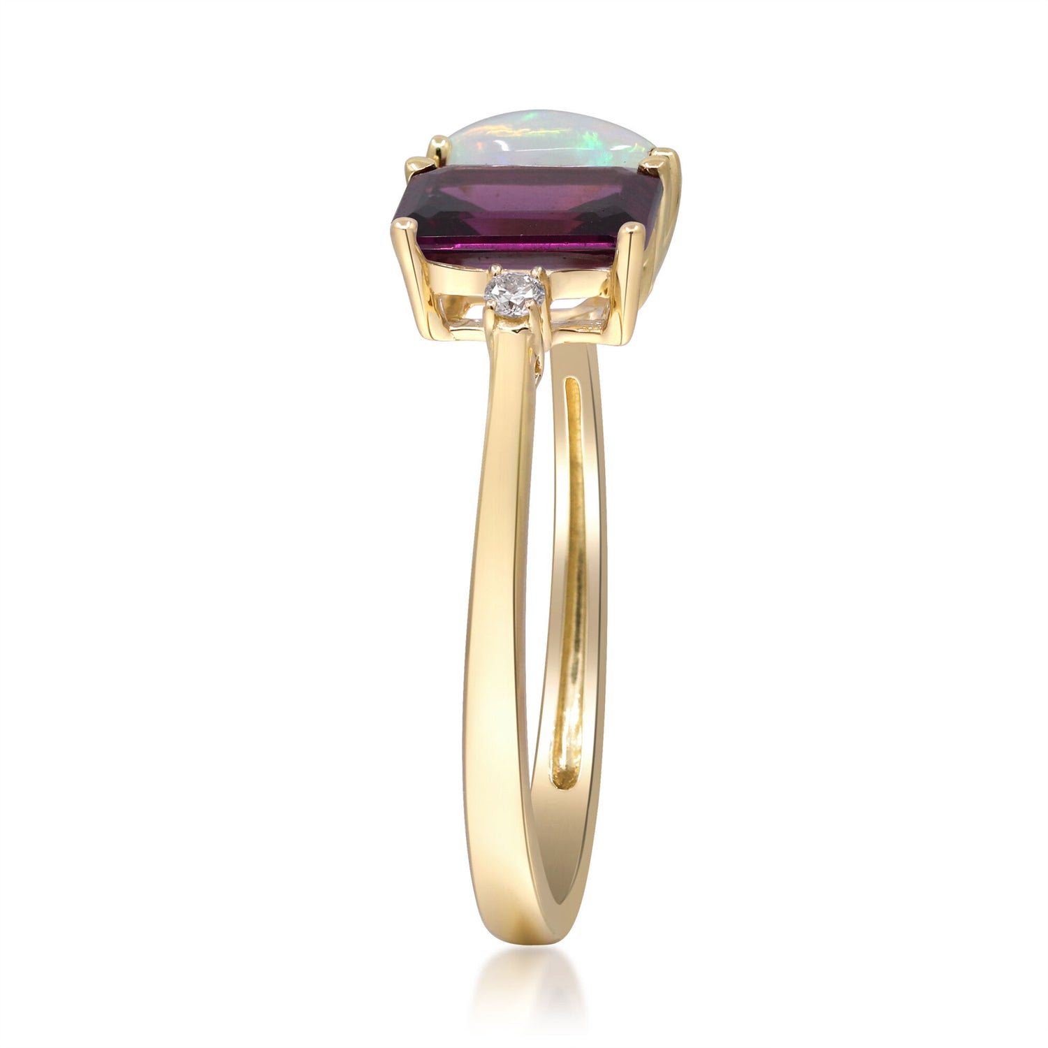 Opal, Rhodolite and Diamond Accent Toi et Moi Ring in 10K Yellow Gold