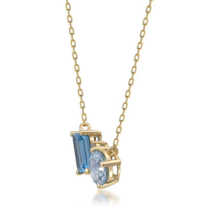 Blue Topaz and Diamond Accent Toi et Moi Necklace in 10K Yellow Gold