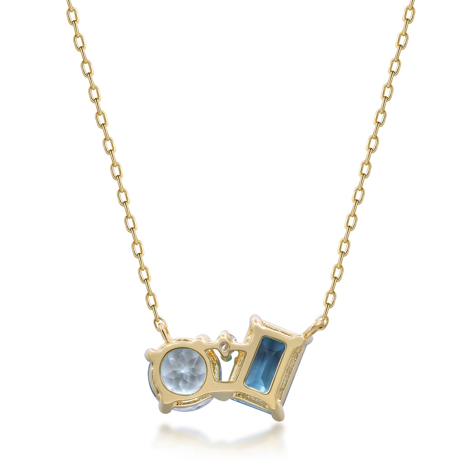 Blue Topaz and Diamond Accent Toi et Moi Necklace in 10K Yellow Gold
