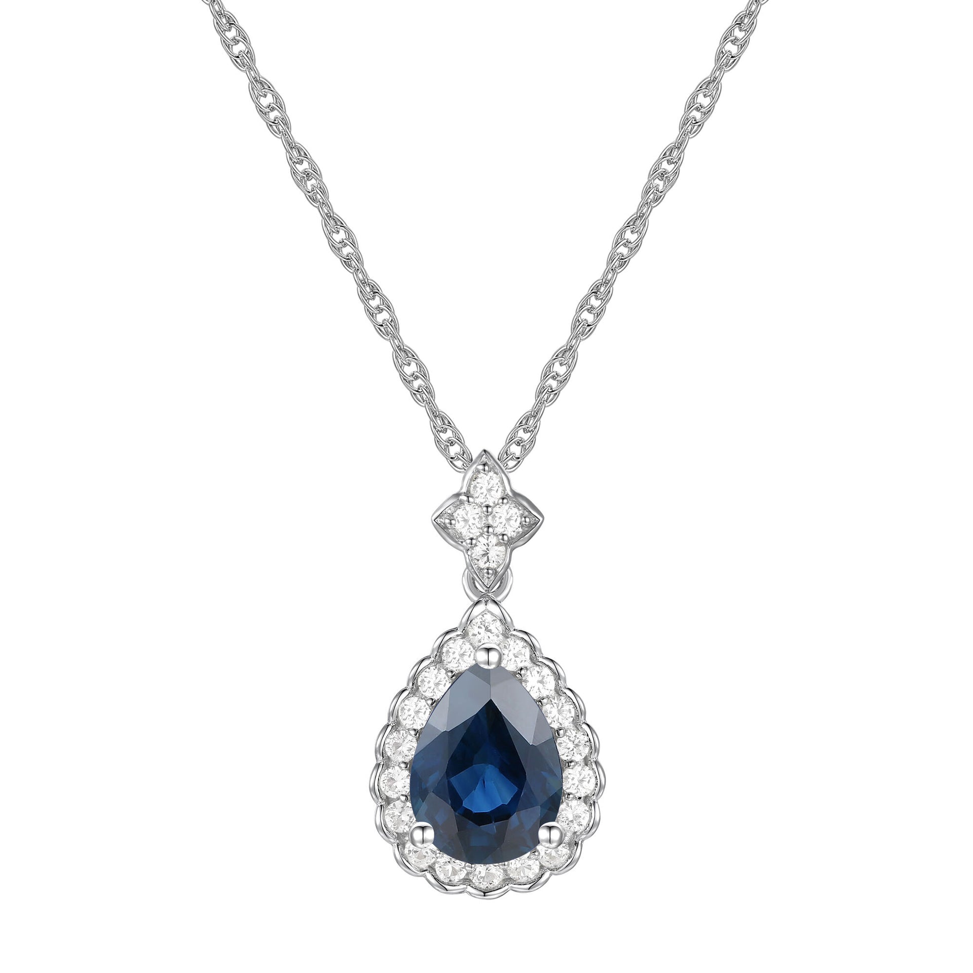 Blue Sapphire and Diamond Pendant in 10K White Gold (1/5 ct. tw.)