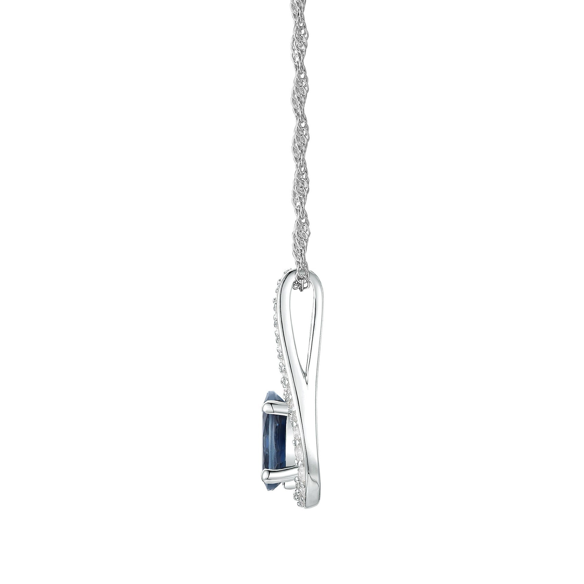 Blue Sapphire and Diamond Pendant in 10K White Gold (1/7 ct. tw.