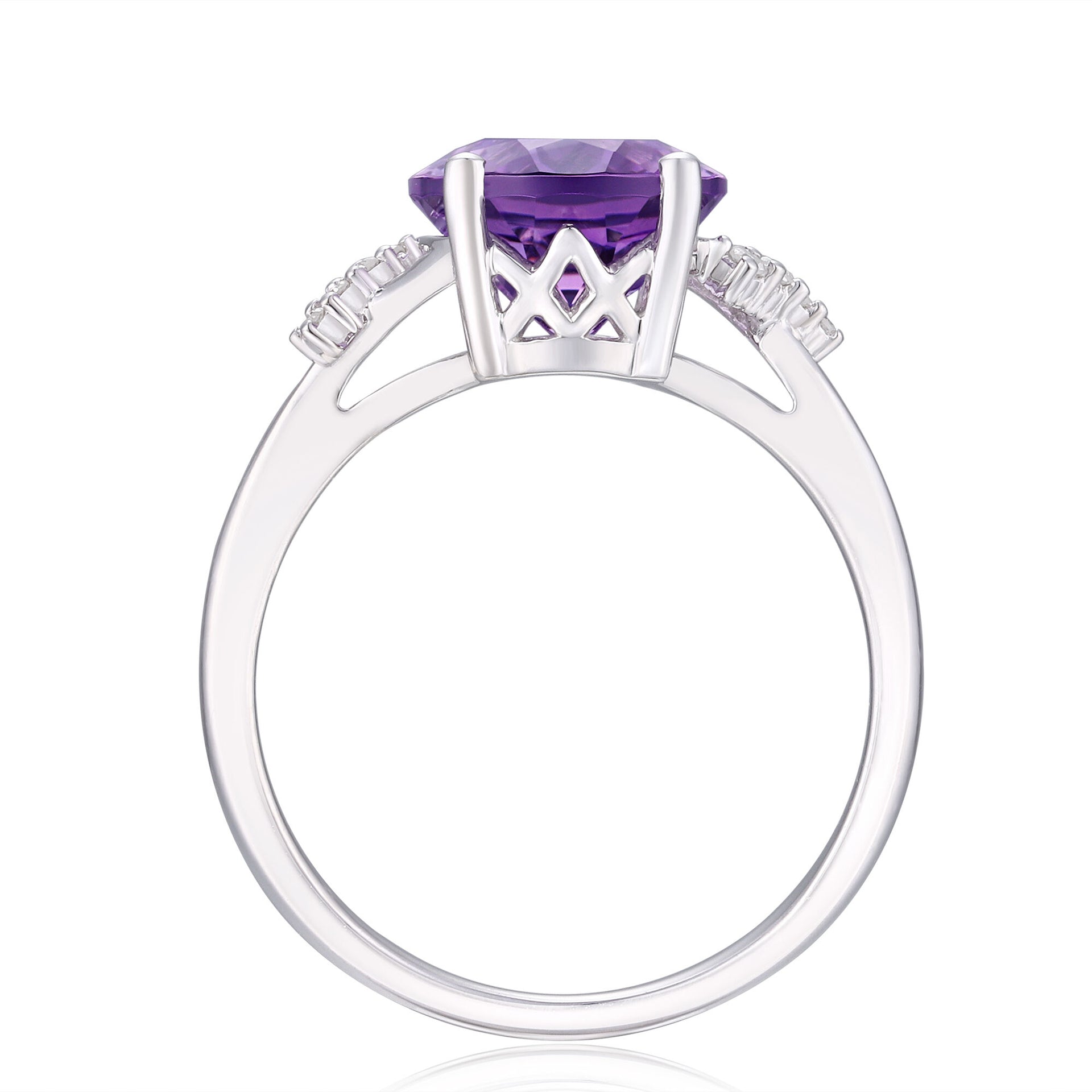 Amethyst and Diamond Accent Ring in Sterling Silver