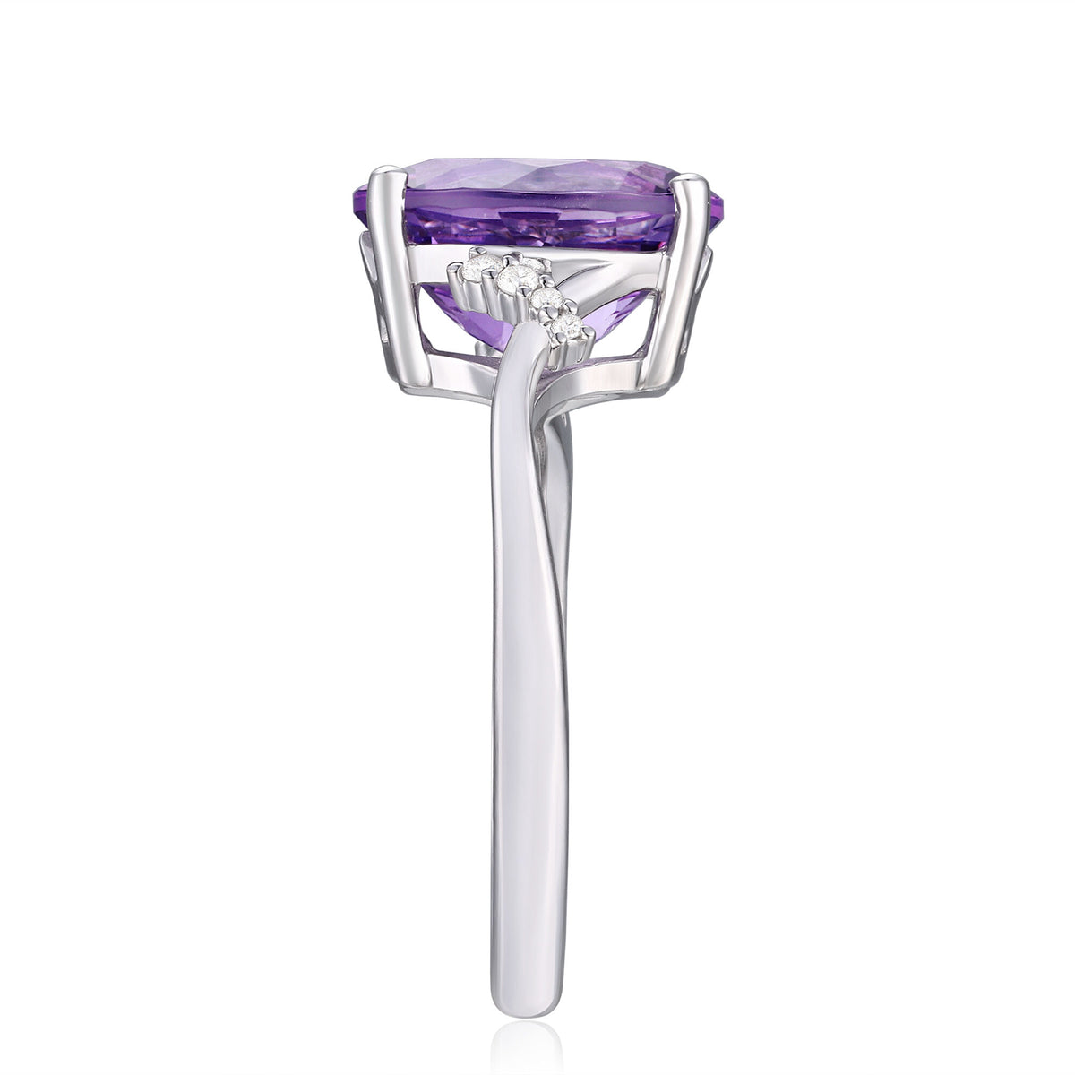 Amethyst and Diamond Accent Ring in Sterling Silver