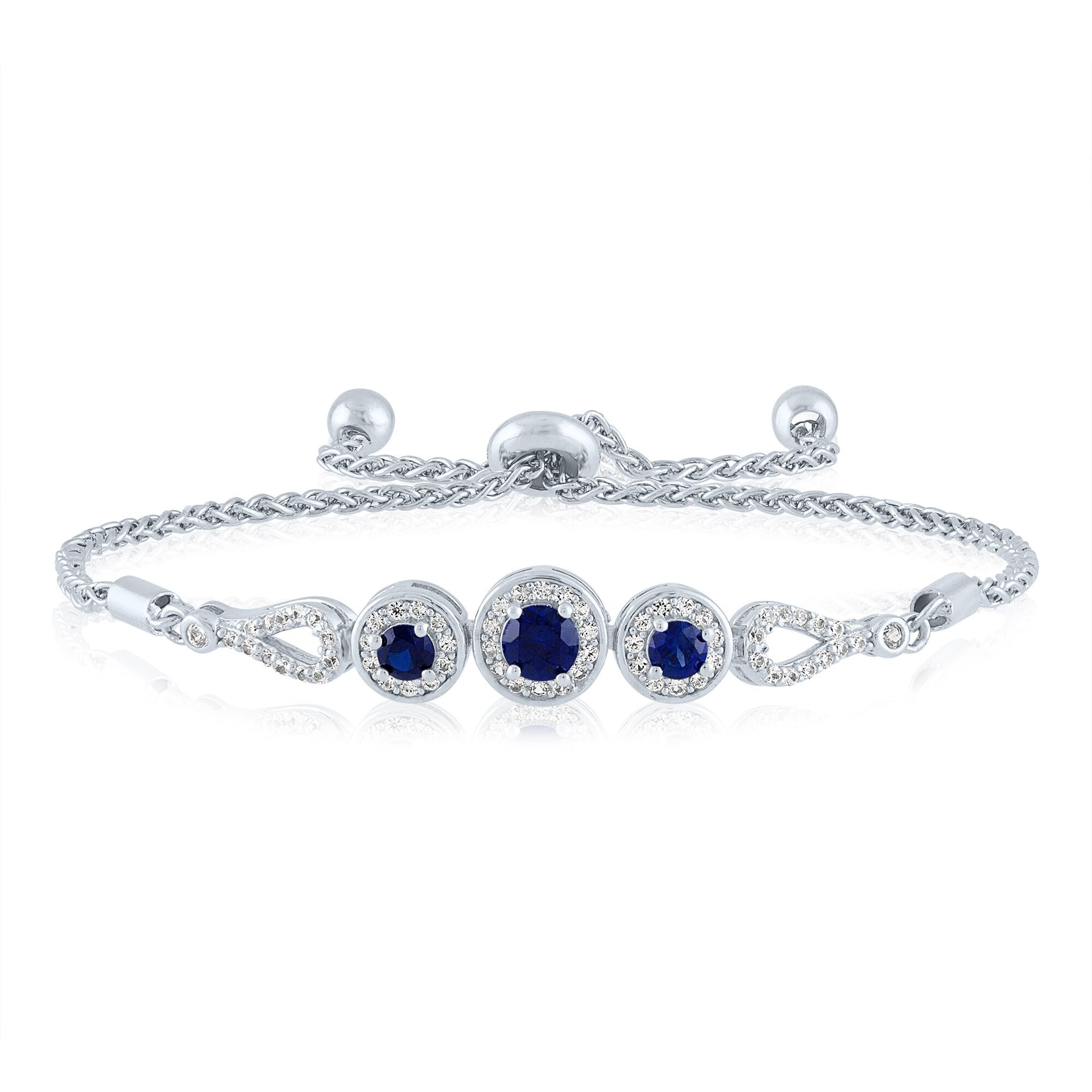 Lab-Created Blue Sapphire & Lab-Created White Sapphire Bolo Bracelet in Sterling Silver