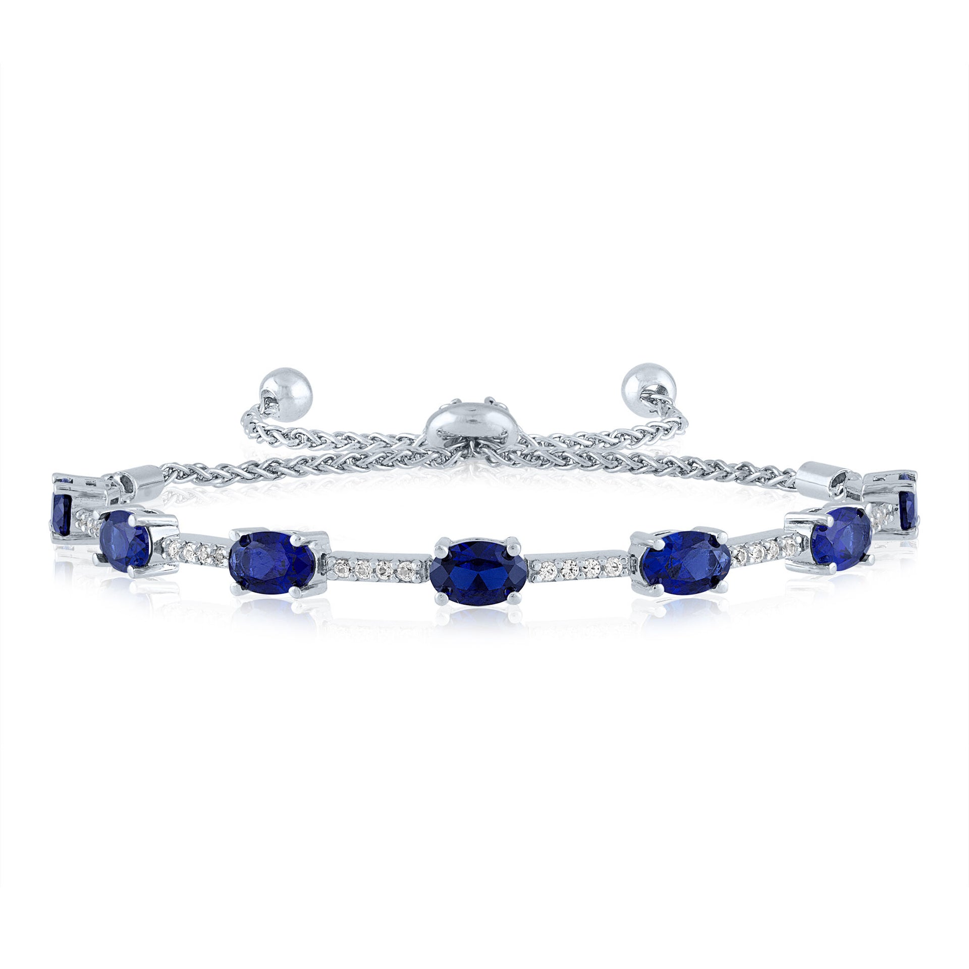 Lab-Created Blue Sapphire & Lab-Created White Sapphire Bolo Bracelet in Sterling Silver