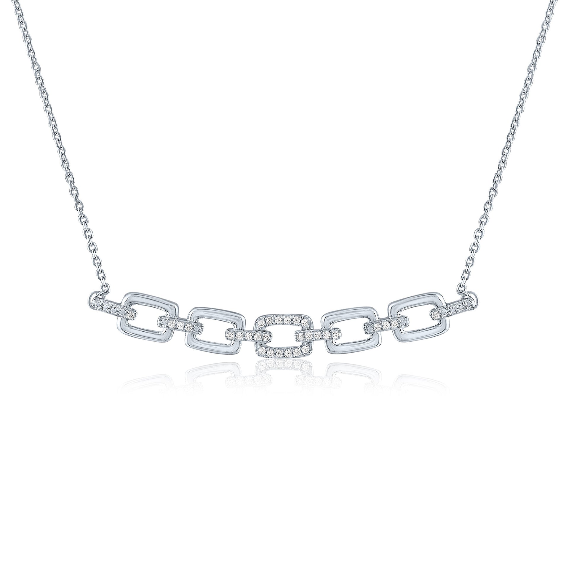 Chain Link Smile Necklace with Diamond Accents in Sterling Silver