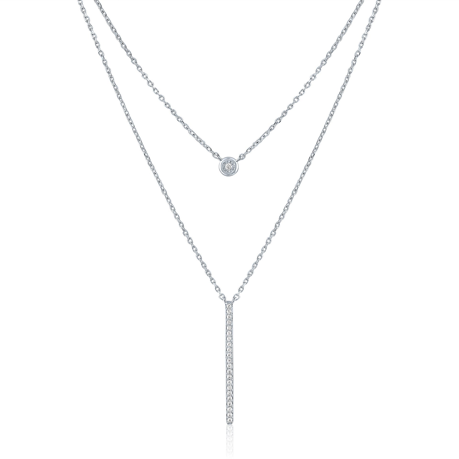 Double Layer Necklace with Diamond Accents in Sterling Silver
