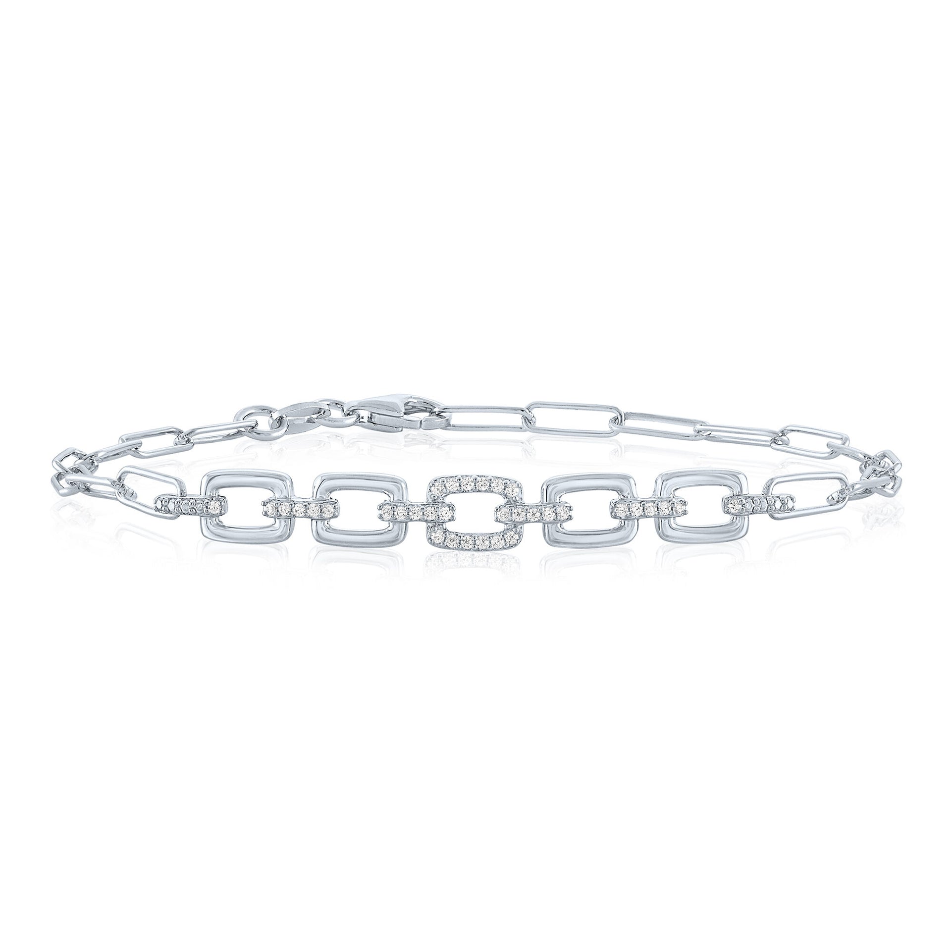 Chain Link Rolo Bracelet in Sterling Silver (1/10 ct. tw.)