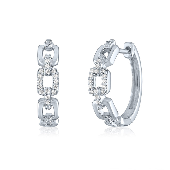 Chain Link Hoop Earrings with Diamond Accents in Sterling Silver