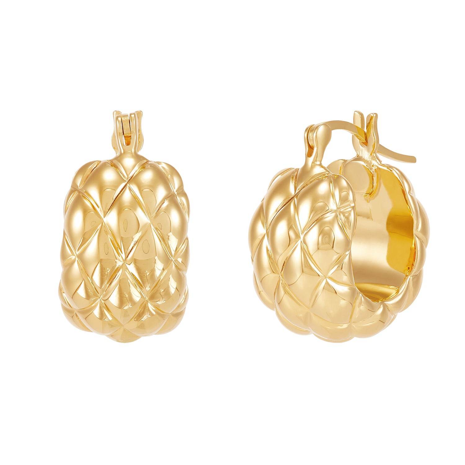 Quilted Hoop Earrings in 14K Yellow Gold, 15MM