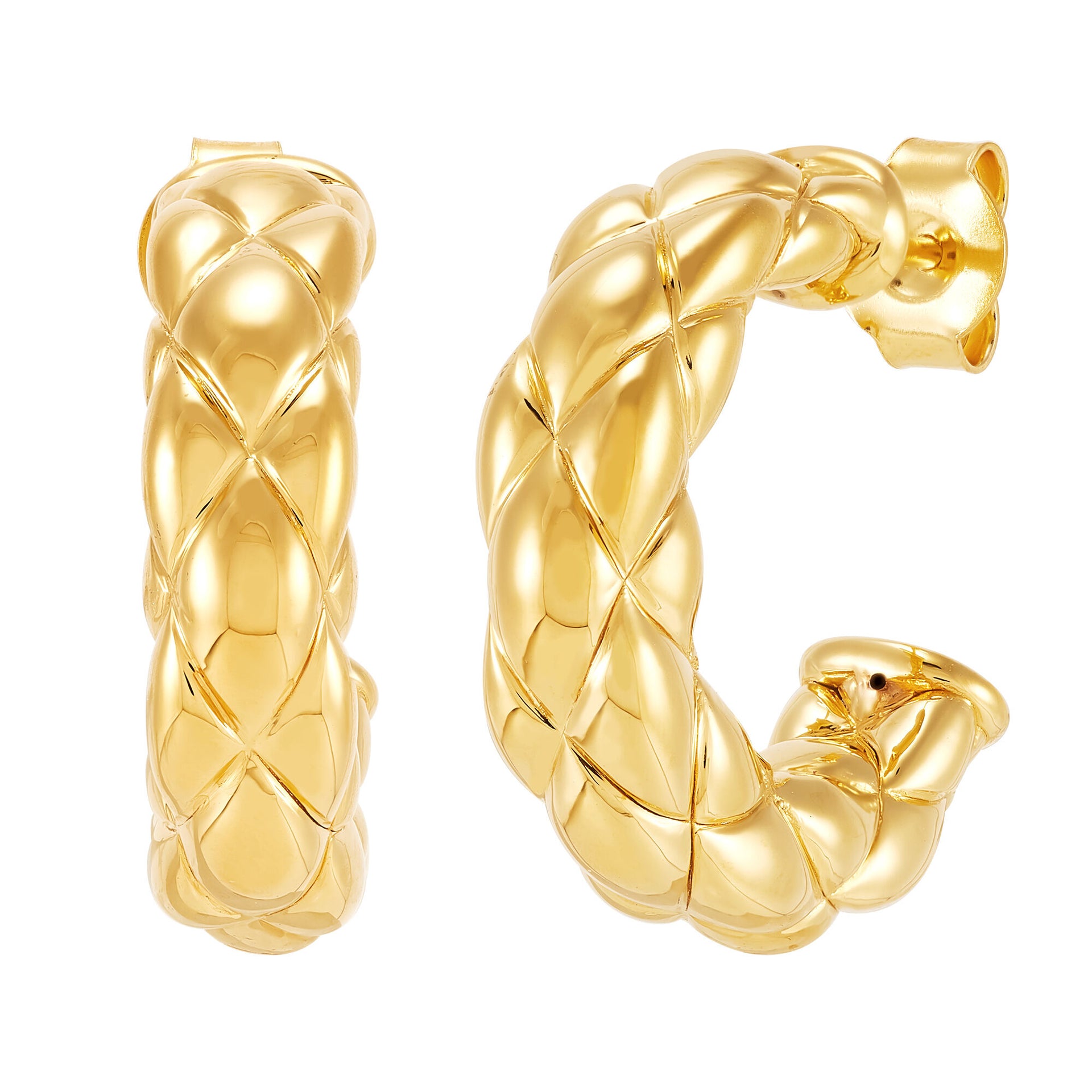 Quilted 3/4-Hoop Earrings in 14K Yellow Gold, 2MM